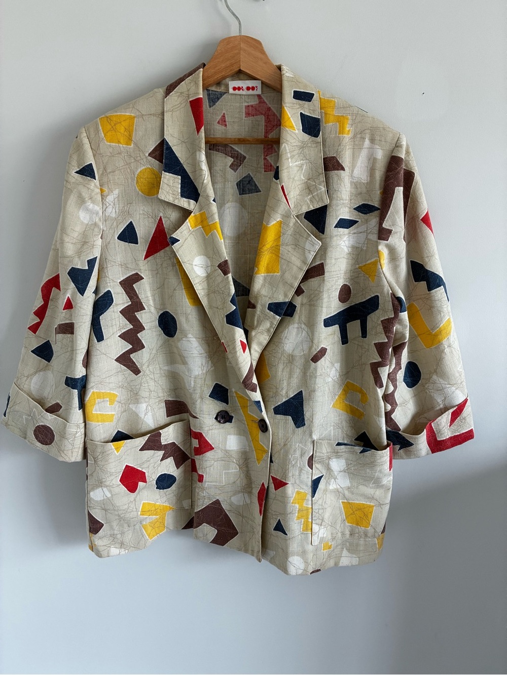 Vintage COS COB Multicolor Geometric Memphis Style Blazer Jacket Art to Wear SzL